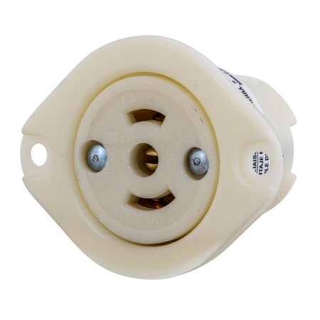 Bryant Midget Flanged Locking Receptacle, ML-2R, 15 A, 125V AC, 2 Pole, Screw Terminals 7596ERM